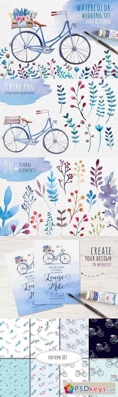 Watercolor bike & flowers 401392