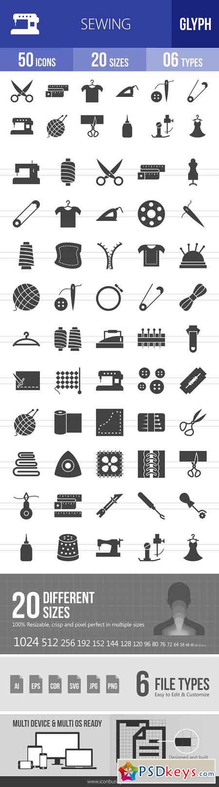 50 Sewing Glyph Icons 1152706