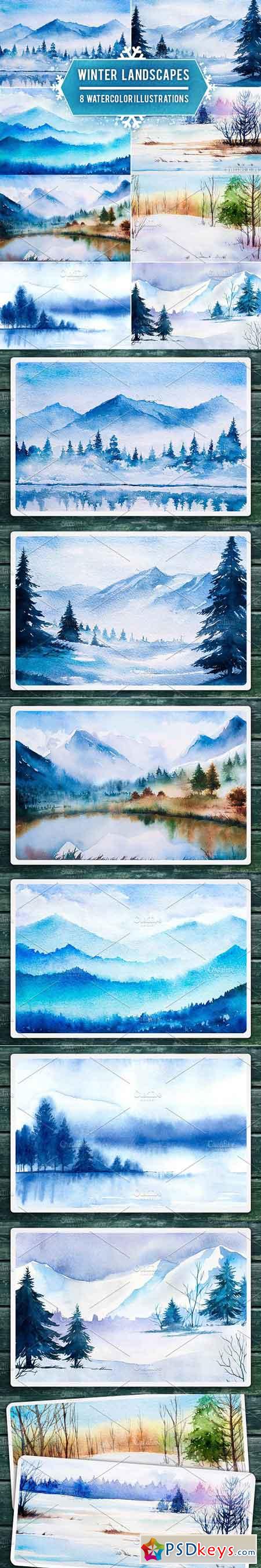 Winter Landscapes set#2. Watercolor 1153117