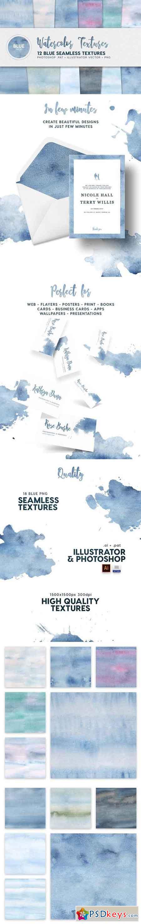 Watercolor Seamless Textures Blue
