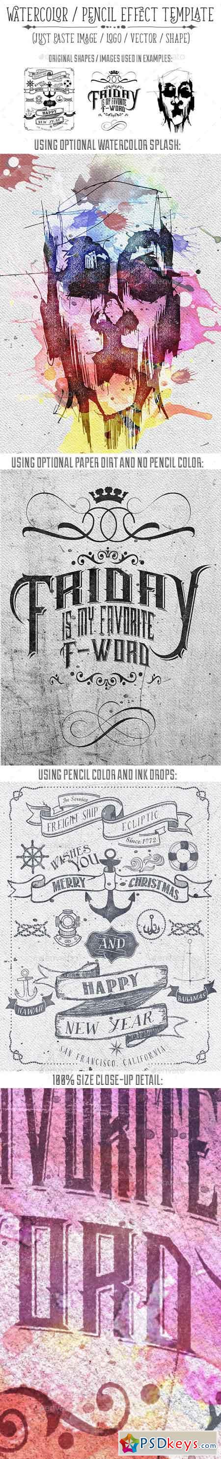 Watercolor or Pencil Press Style Text, Logo, Image Treatment 14484286