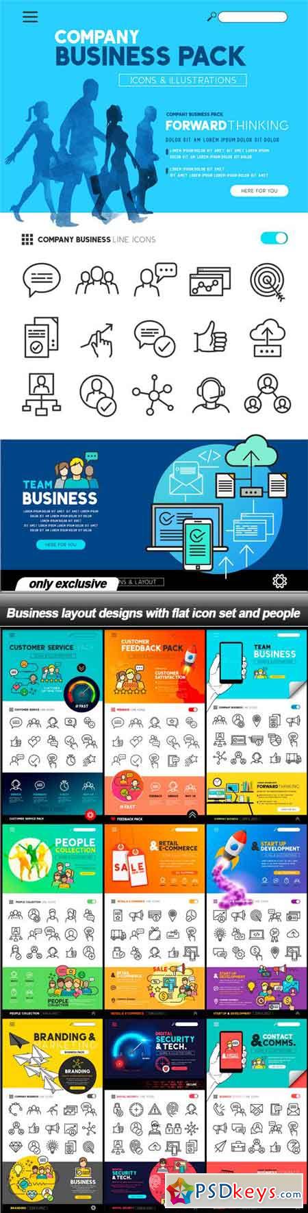 Business layout designs with flat icon set and people - 10 EPS