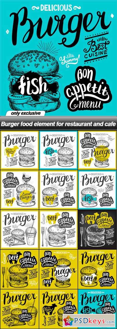 Burger food element for restaurant and cafe - 16 EPS