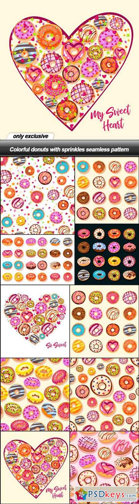 Colorful donuts with sprinkles seamless pattern - 10 EPS