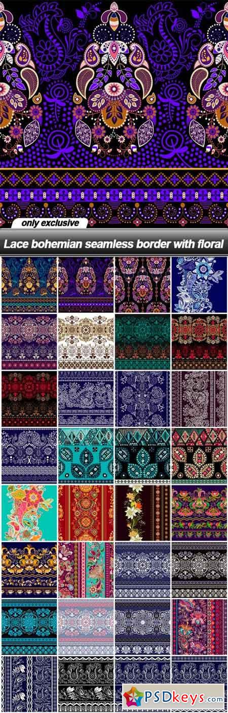 Lace bohemian seamless border with floral - 32 EPS