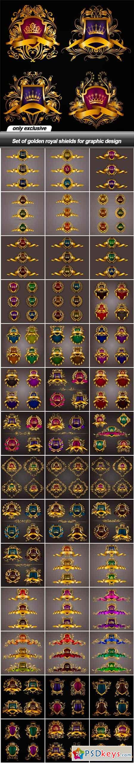 Set of golden royal shields for graphic design - 42 EPS