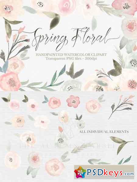 Spring Floral Watercolor Clipart Set 247971