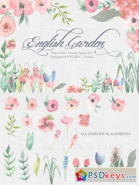 English Garden Watercolor clipart 435052