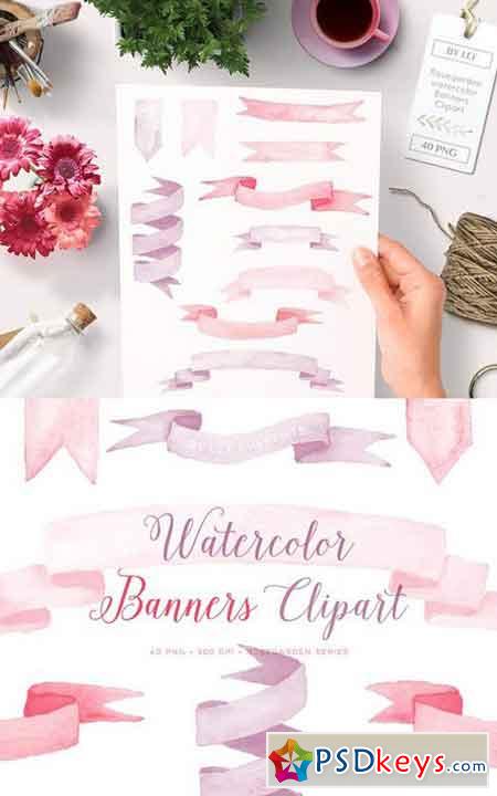 Watercolor Banners Ribbons Graphics 510148