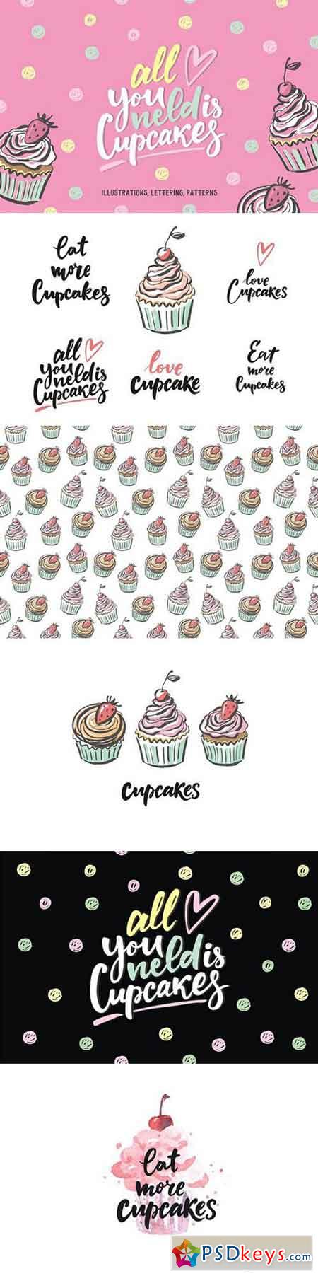 Cupcake pattern, lettering, cards 1226937