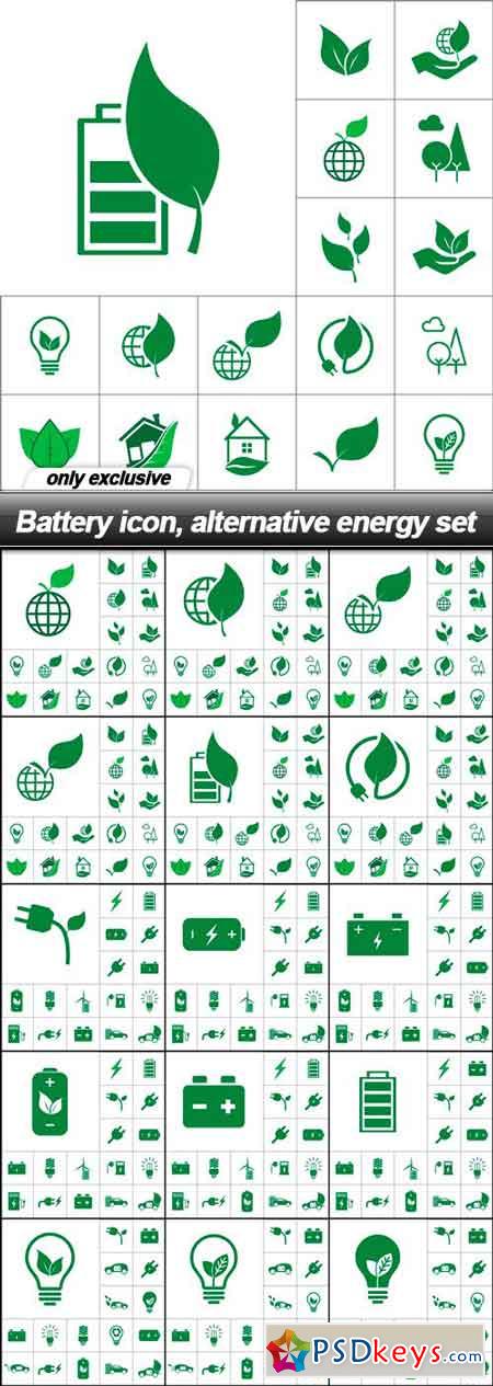 Battery icon, alternative energy set - 15 EPS
