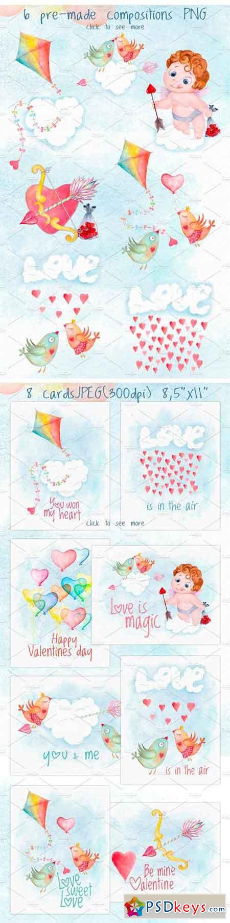 Valentines Day Love Watercolor Set 1166614