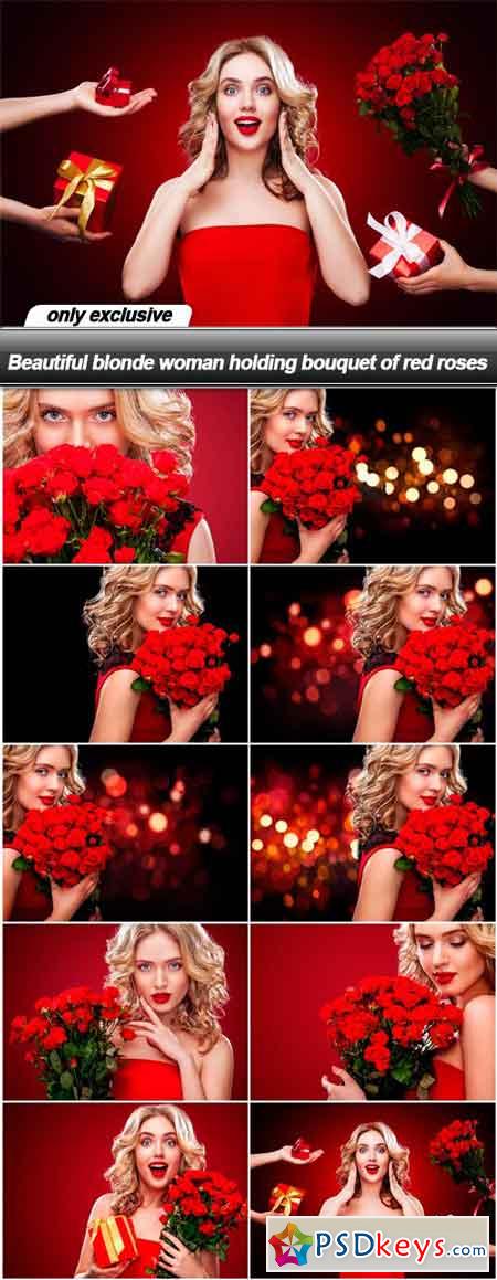 Beautiful blonde woman holding bouquet of red roses - 10 UHQ JPEG