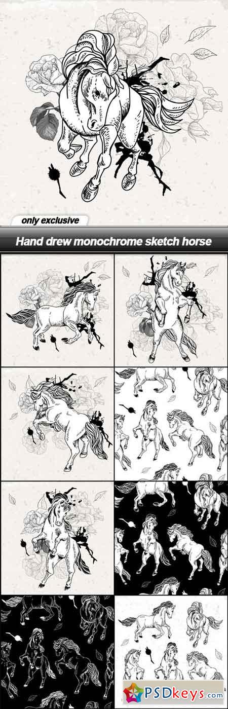 Hand drew monochrome sketch horse - 9 EPS