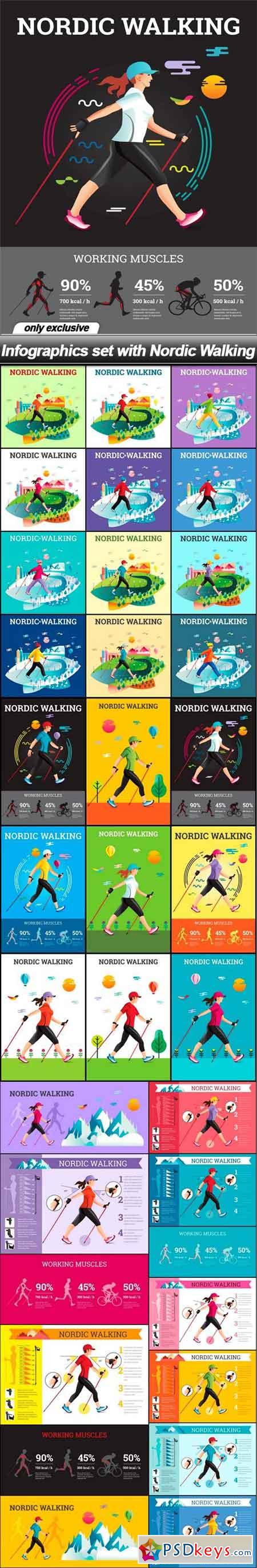 Infographics set with Nordic Walking - 34 EPS