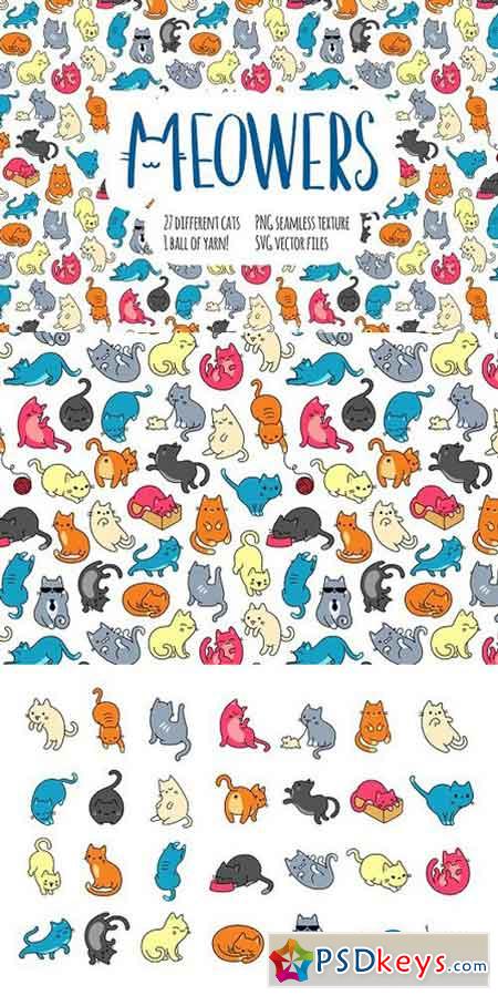 Meowers Icons and Seamless Pattern 1231956