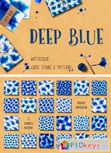 Deep Blue. Watercolor Patterns 1234998