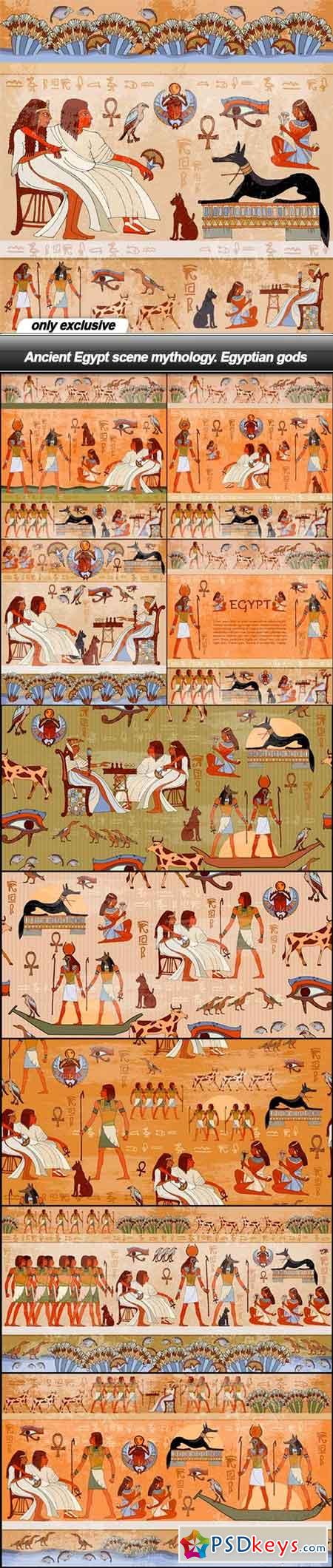 Ancient Egypt scene mythology. Egyptian gods - 10 EPS