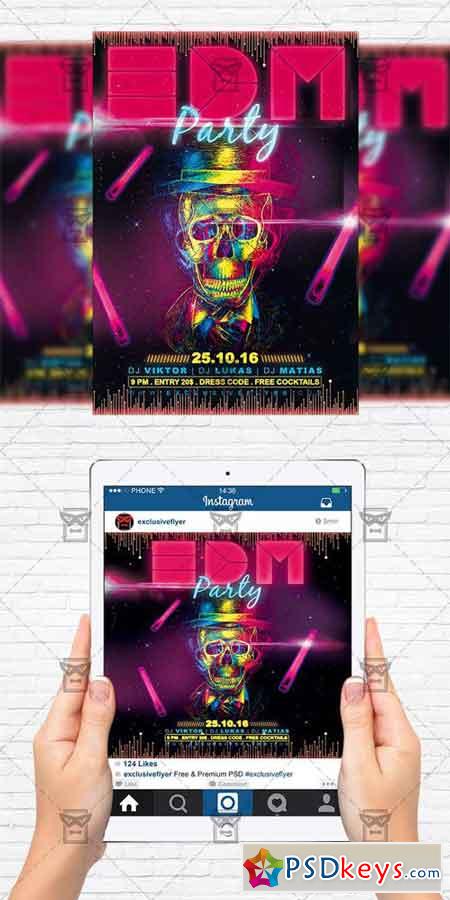 EDM Party - Flyer Template + Instagram Size Flyer