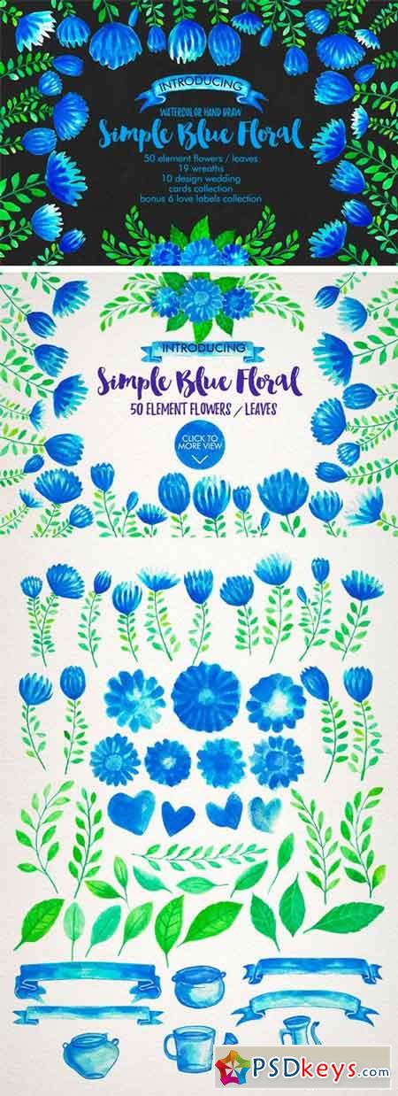 Watercolor Simple Blue Floral 1201608