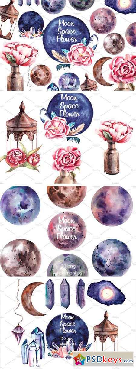 Moon Space Flower Spring Clipart 1257130