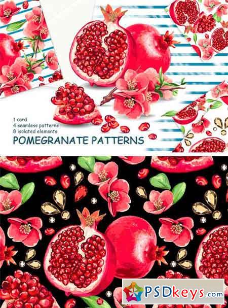 Set of Pomegranate Fruit and Flowers 1275856