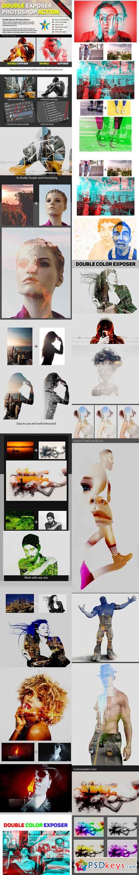 Double Exposure Photoshop Action Bundle 19515214