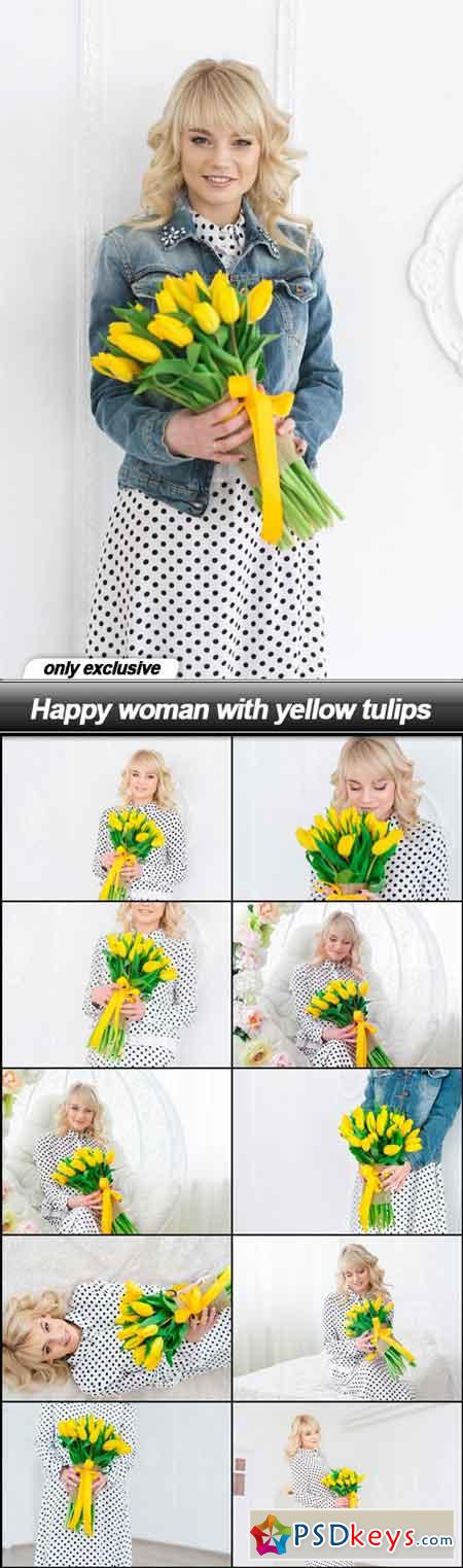 Happy woman with yellow tulips - 10 UHQ JPEG