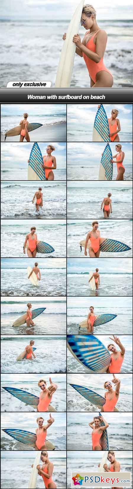 Woman with surfboard on beach - 20 UHQ JPEG