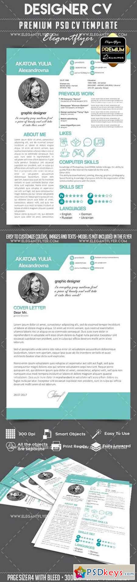 CV  Premium CV and Cover Letter PSD Template