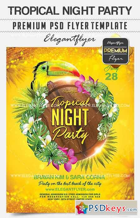 Tropical Night Party  Flyer PSD Template + Facebook Cover