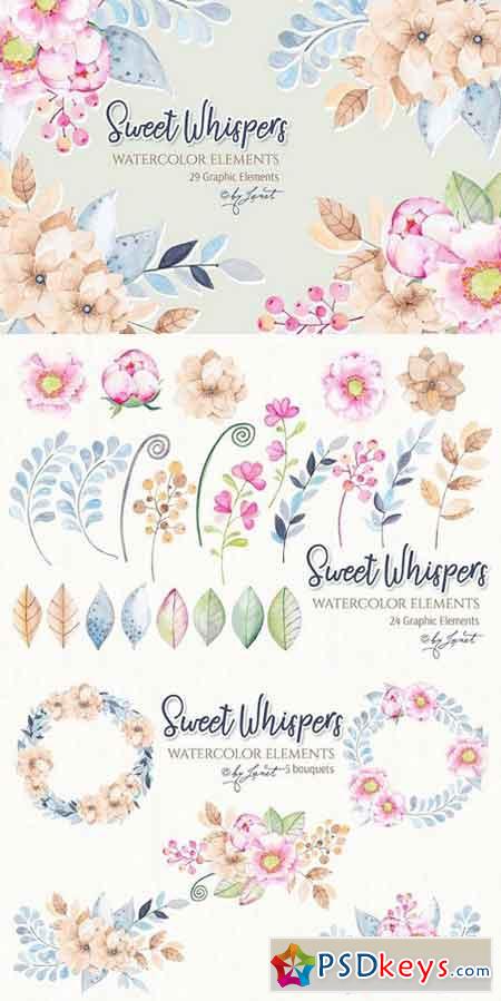 Sweet Whispers - watercolor elements 1310991