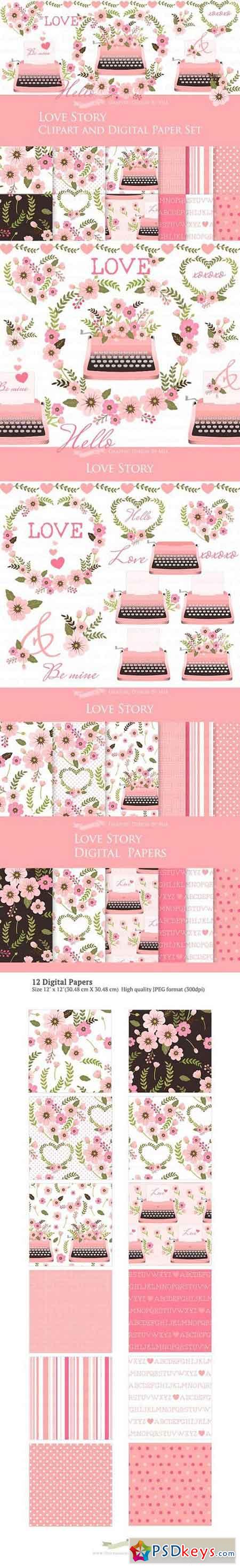 Love Story Pink Clipart+Pattern set 1311215