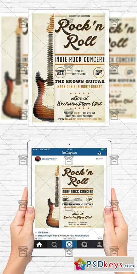 Indie Rock Guitar - Flyer Template + Instagram Size Flyer