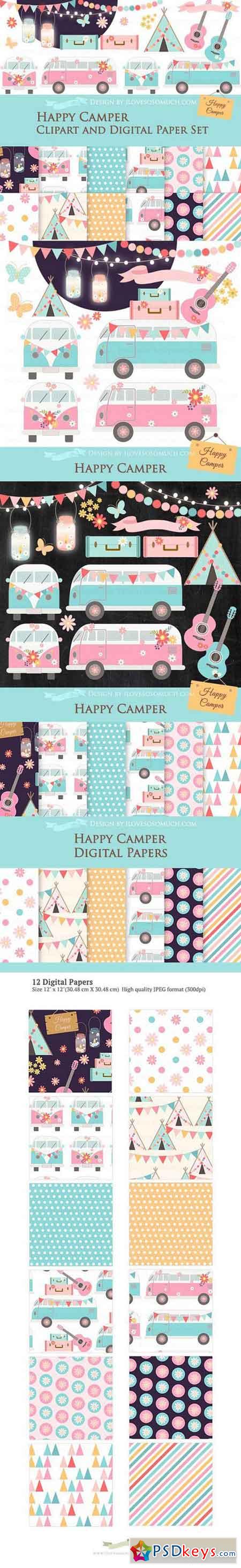 Happy Camper Clipart+Pattern set 1311712