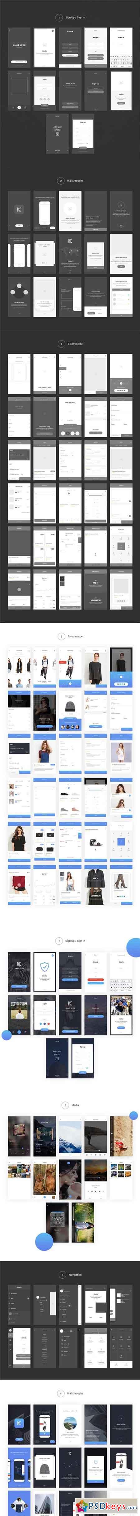 Knock Mobile UI Kit with Wireframe