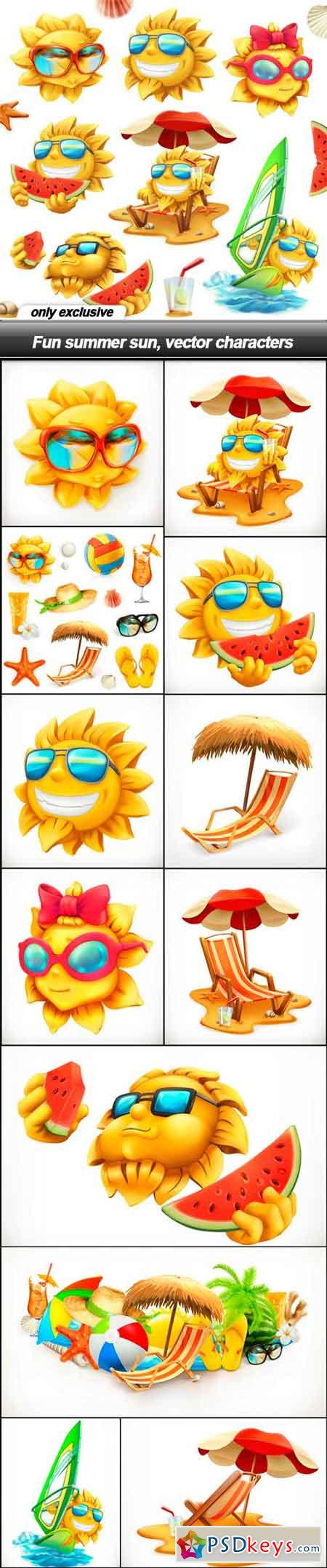 Fun summer sun, vector characters - 13 EPS