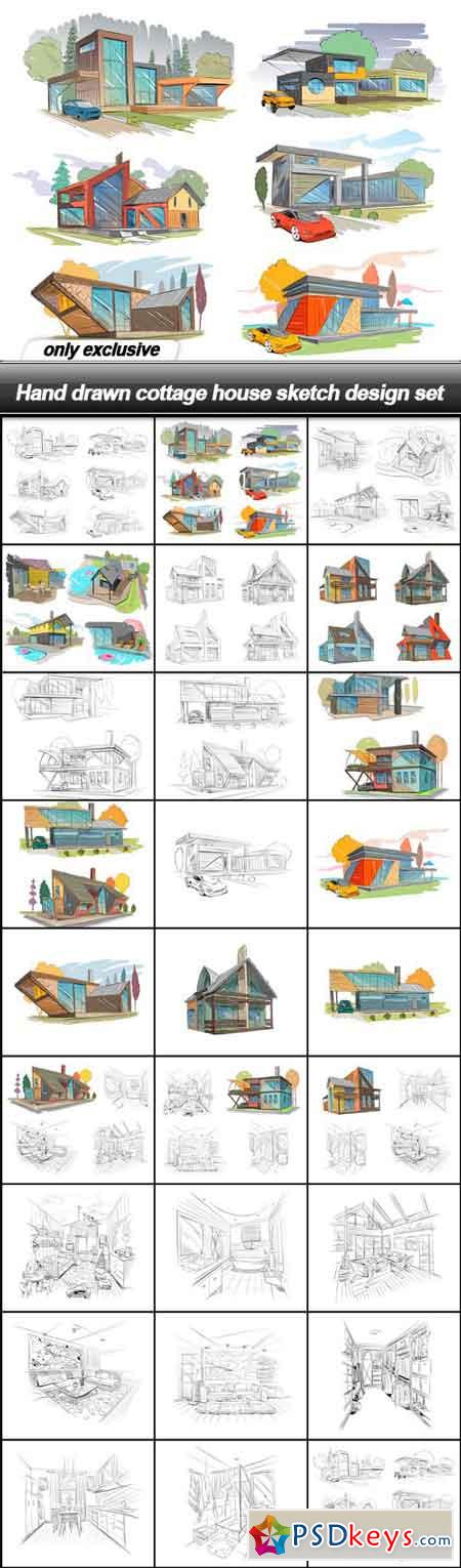 Hand drawn cottage house sketch design set - 26 EPS