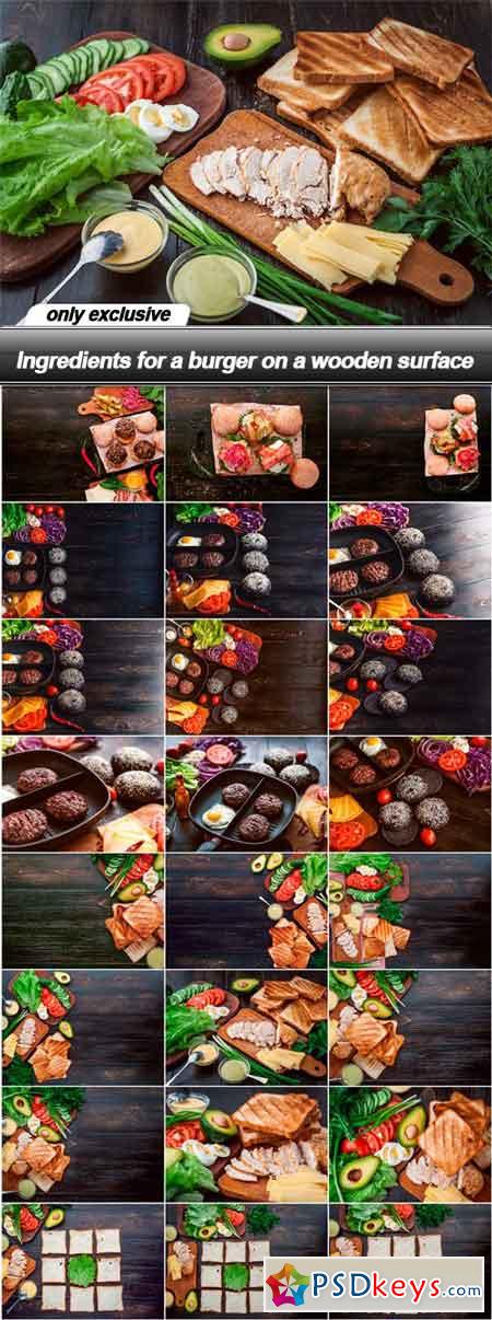 Ingredients for a burger on a wooden surface - 24 UHQ JPEG