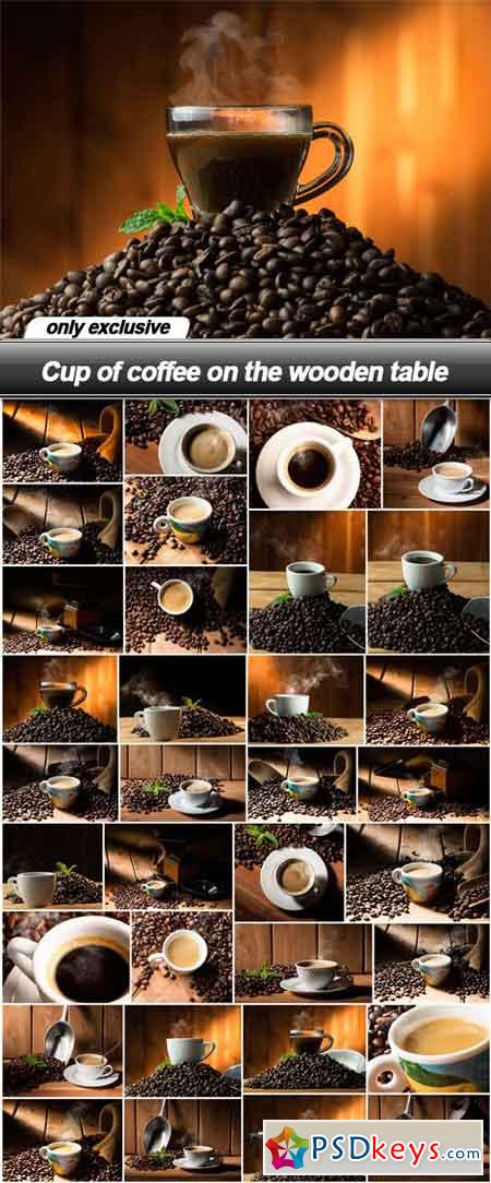 Cup of coffee on the wooden table - 34 UHQ JPEG