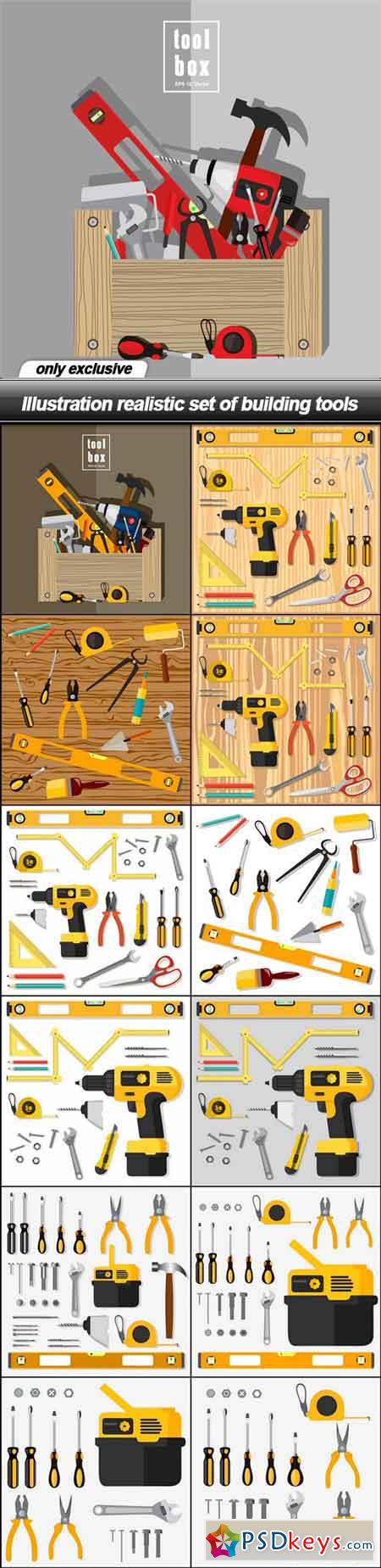 Illustration realistic set of building tools - 13 EPS