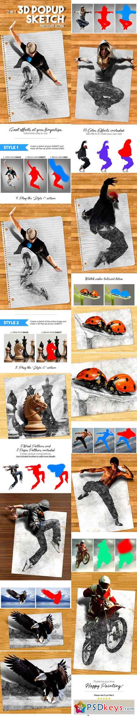 3d popup sketch photoshop action free download