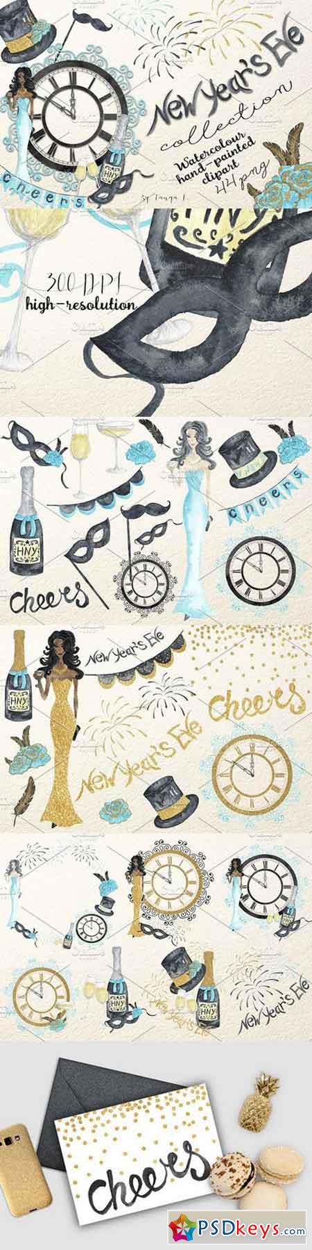 New Year`s Eve Watercolor Collection 1006324