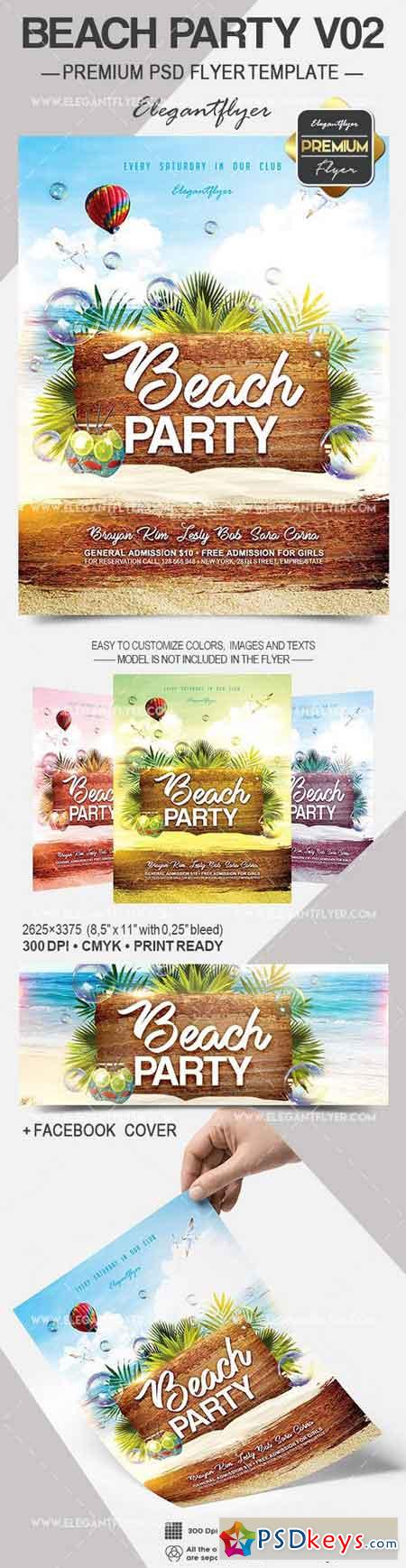Beach Party V02  Flyer PSD Template + Facebook Cover