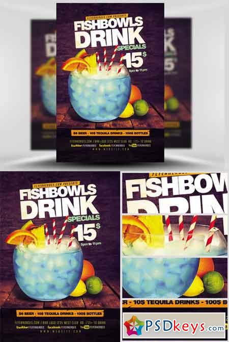 Fish Bowl and Drink Flyer Template