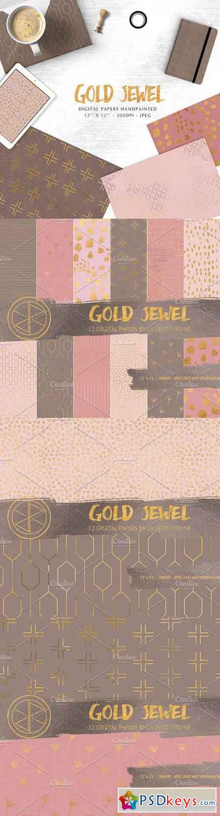 Gold jewel digital papers 1372183