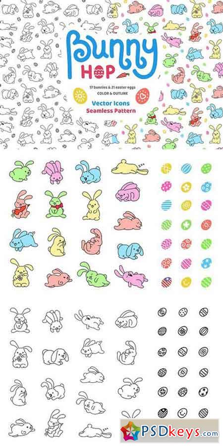 Bunny Hop Icons And Seamless Pattern 1373147