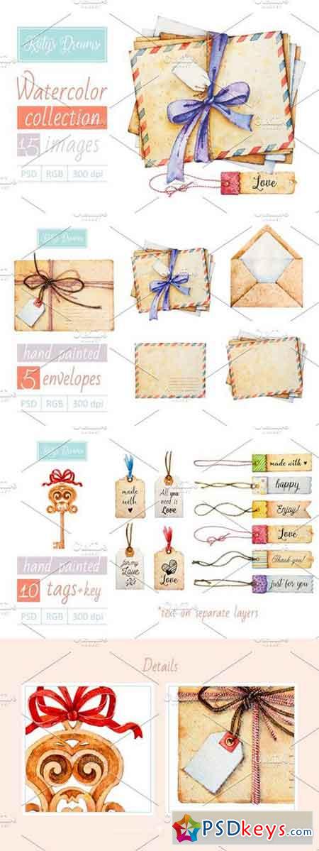 Watercolor set_Envelopes and tags 704183
