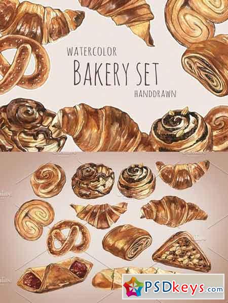 Watercolour bakery set 1353833