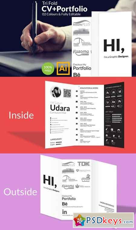 Professional Creative Tri Fold CV+Portfolio Design